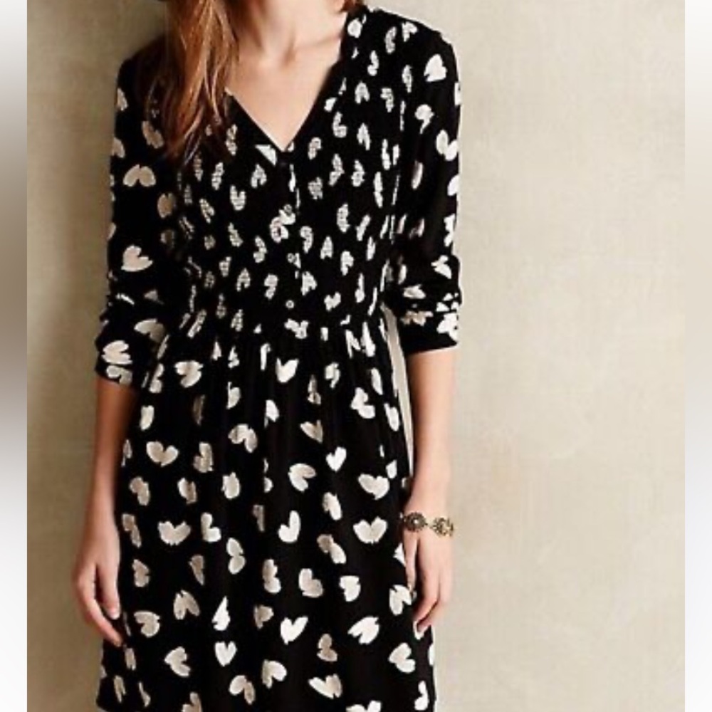 Anthropologie Maeve Banet Long Sleeved Hearts Mini Dress Size Small